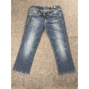 Miss Me Womens Blue Medium Wash 5-Pocket Design Denim Capri Jeans Size 28